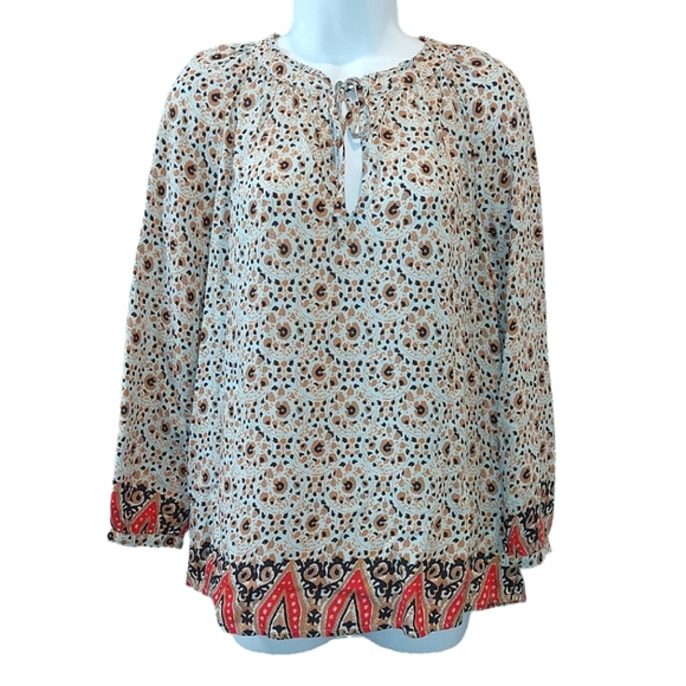 Lucky Brand tie-neck boho blouse